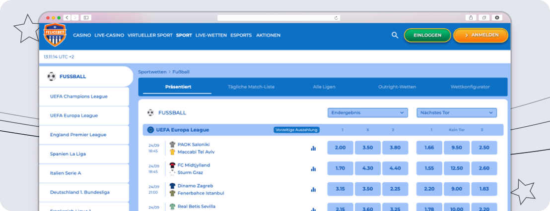 Screenshot FeliceBet wettangebot desktop