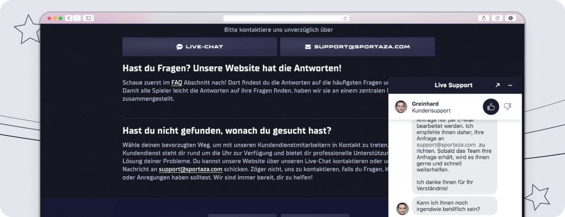 Sportaza Suppoart via Live-Chat