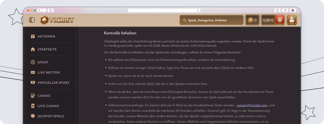 Screenshot Vicibet Seriosität & Sicherheit desktop