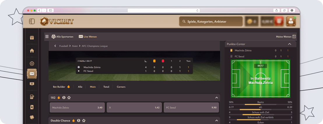 Screenshot Vicibet Livewetten desktop