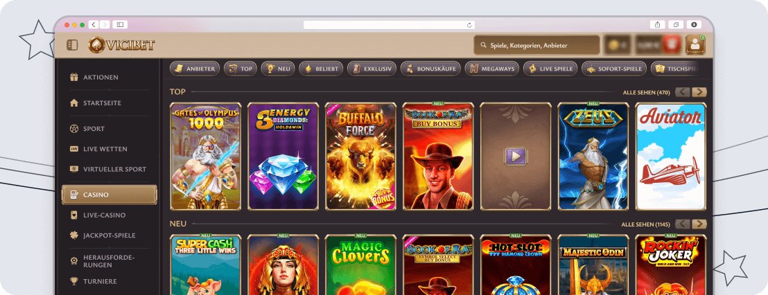 Screenshot Vicibet Weitere Angebote desktop