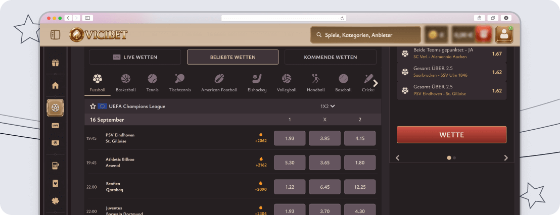 Screenshot Vicibet Wettangebot desktop
