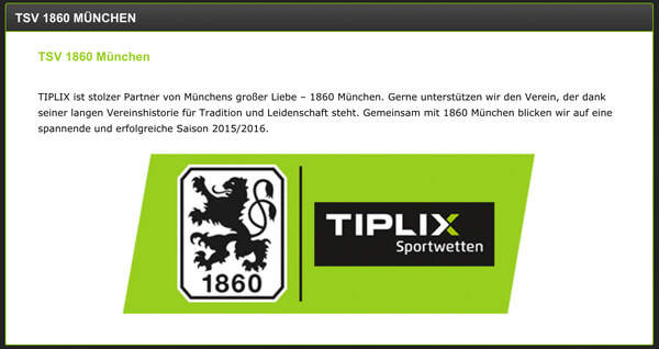 Tiplix ist Werbepartner von 1860 München (Quelle: Tiplix)