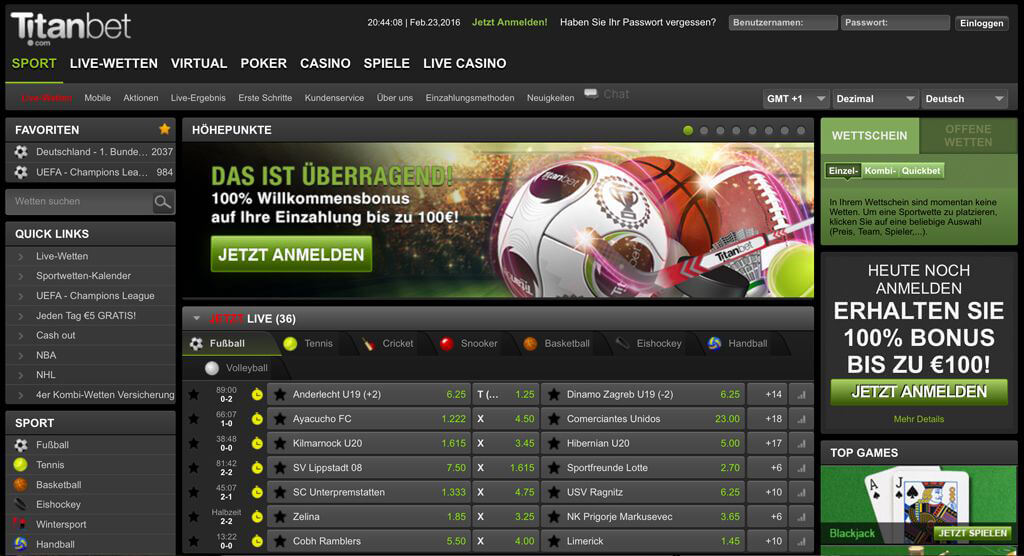 Sportwetten Webseite des Wettanbieter Titanbet (Quelle: Titanbet)