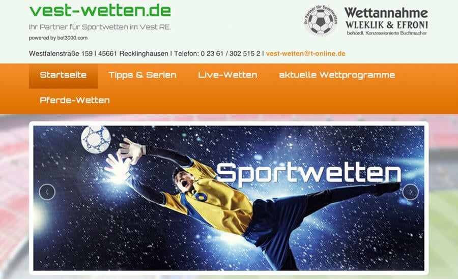 Der Webauftritt von Vest-Wetten (Quelle: vest-Wetten.de)