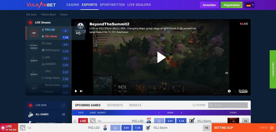 VulkanBet Website Übersicht