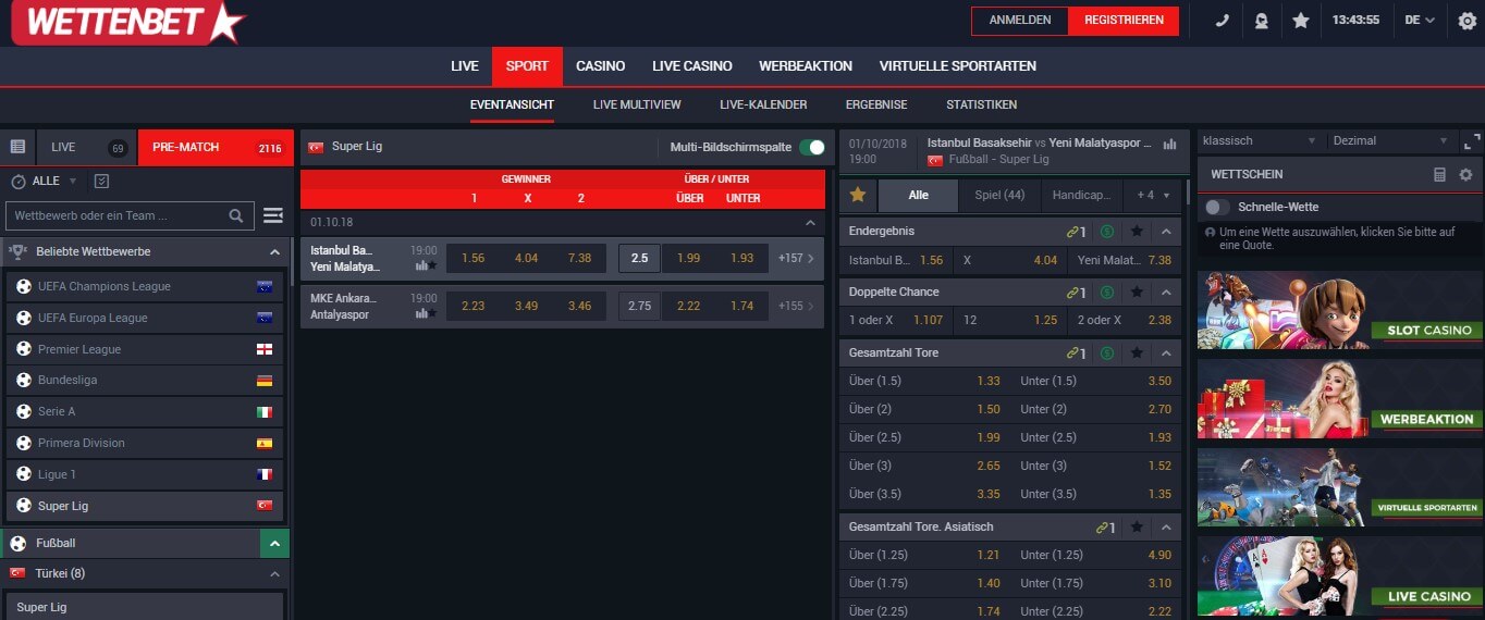 WettenBet Sportwettenauswahl