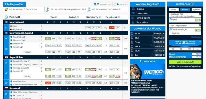 Livewetten von WETTIGO