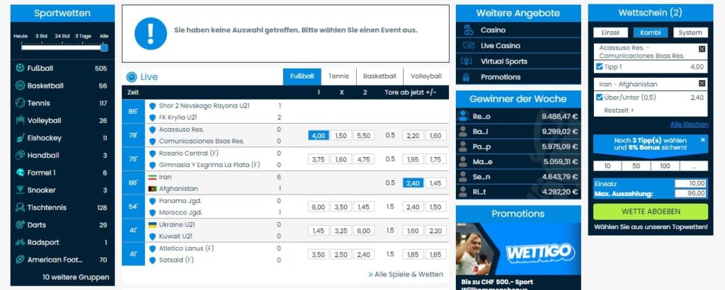 Wettangebot von WETTIGO