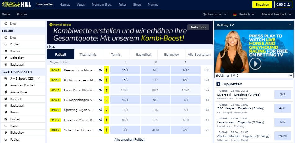 Wettangebot von William Hill