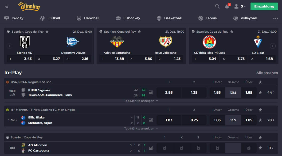 Livewetten von Winning