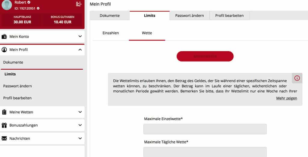 Wsbet Kunden können sich persönliche Limits setzen