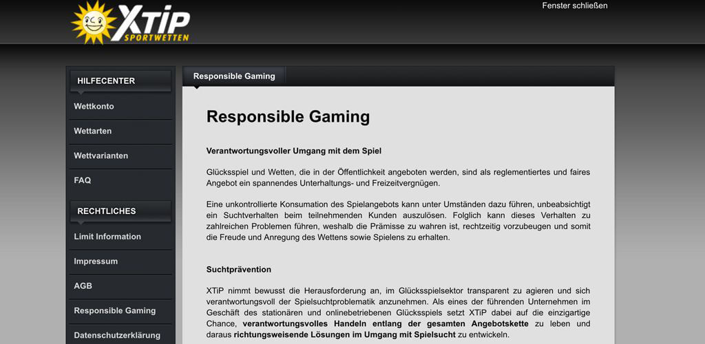 In den AGB von XTiP findest Du alle wichtigen Informationen zum "Verantwortungsvollen Spielen" (Quelle: XTiP)