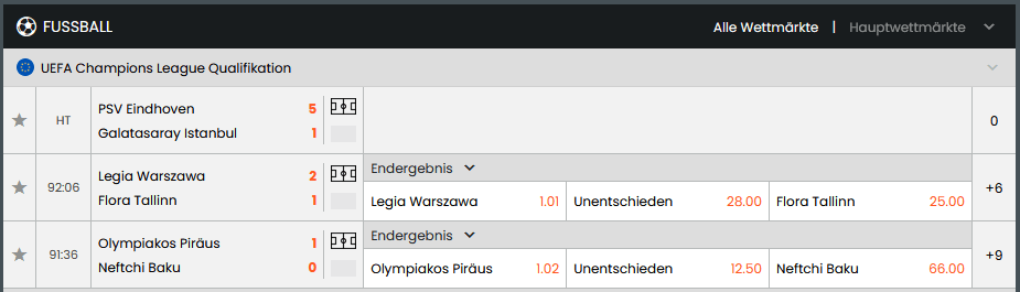 Quoten von Xplaybet