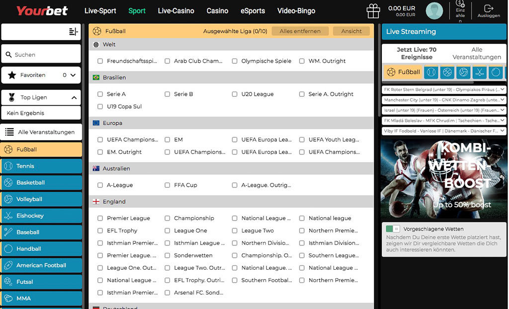 Yourbet Sportwetten Erfahrungen – Wettangebot