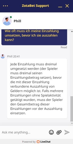 Live-Chat von ZotaBet