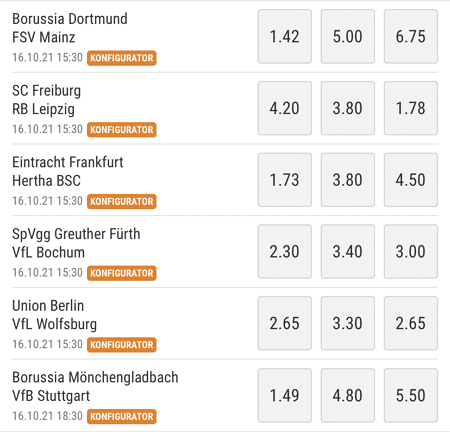 Wettauswahl für die Bundesliga bei bwin