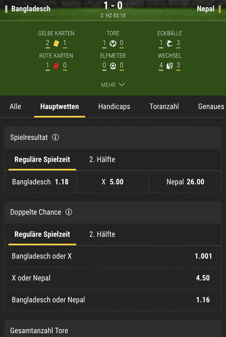 bwin Livewetten, mit Live-Statistiken auch für eher exotische Spielen