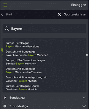 ComeOn Suche