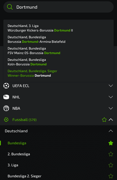 MobileBet Suche